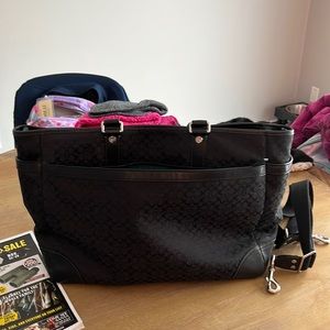 Coach travel tote  black with green Interior